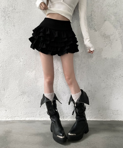 VEILA(ヴェイラ)の「ハイウエスト ティアードフリルミニスカート(スカート・レディース・ブラック・S/M/L)」の5枚目の写真
