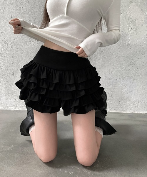 VEILA(ヴェイラ)の「ハイウエスト ティアードフリルミニスカート(スカート・レディース・ブラック・S/M/L)」の9枚目の写真