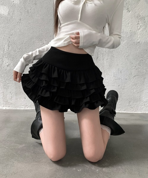 VEILA(ヴェイラ)の「ハイウエスト ティアードフリルミニスカート(スカート・レディース・ブラック・S/M/L)」の8枚目の写真