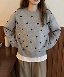 レトロドット柄 クルーネック プルオーバーニット