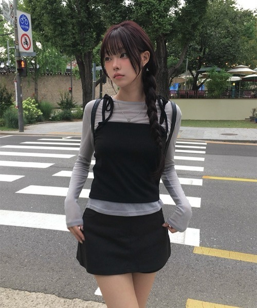 anyonemore(エニワンモア)の「コージービスチェ+Tシャツセット(Tシャツ/カットソー・レディース・グレー・FREE)」の3枚目の写真