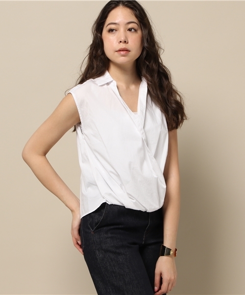 ELFORBR(エルフォーブル)の「ブロードカシュクールシャツ(シャツ/ブラウス・レディース・ホワイト/ブラック/サックスブルー・38)」の1枚目の写真