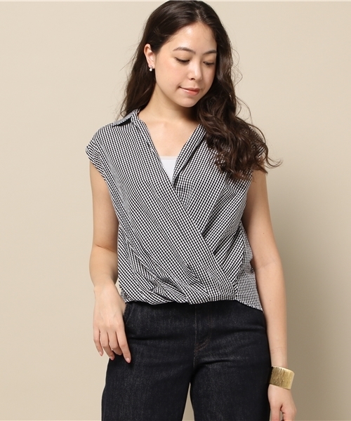 ELFORBR(エルフォーブル)の「ブロードカシュクールシャツ(シャツ/ブラウス・レディース・ホワイト/ブラック/サックスブルー・38)」の2枚目の写真