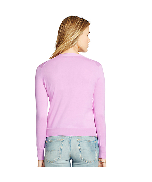 POLO RALPH LAUREN（ポロ ラルフ ローレン）の「コットン Vネック カーディガン（カーディガン/ボレロ・レディース・ピンク/ネイビー/パープル・X-SMALL/LARGE/SMALL/MEDIUM/X-LARGE）」の4枚目の写真