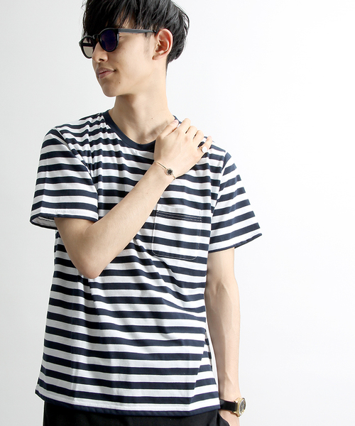WEGO(ウィゴー)の「WEGO/ボーダーTシャツ(Tシャツ/カットソー・メンズ・レッド系その他5/イエロー系その他6/ブルー系その他5/ネイビー・SMALL/LARGE/MEDIUM)」の12枚目の写真