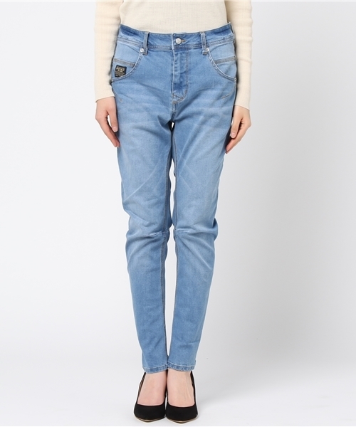 DOUBLE NAME（ダブルネーム）の「ハイブリットデニムスリムサルエルパンツ（デニムパンツ・レディース・ブルー/ブラック/ネイビー/サックスブルー・SMALL/MEDIUM/LARGE/X-SMALL）」の5枚目の写真