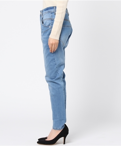 DOUBLE NAME（ダブルネーム）の「ハイブリットデニムスリムサルエルパンツ（デニムパンツ・レディース・ブルー/ブラック/ネイビー/サックスブルー・SMALL/MEDIUM/LARGE/X-SMALL）」の6枚目の写真