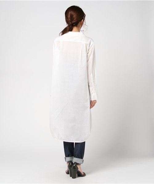 un dix cors（アンディコール）の「ヘムドロストシャツワンピース（ワンピース・レディース・ホワイト/ライトグリーン・ﾌﾘ-）」の5枚目の写真