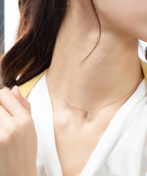 シルバー キュービックジルコニア しずく ネックレス BLOOM