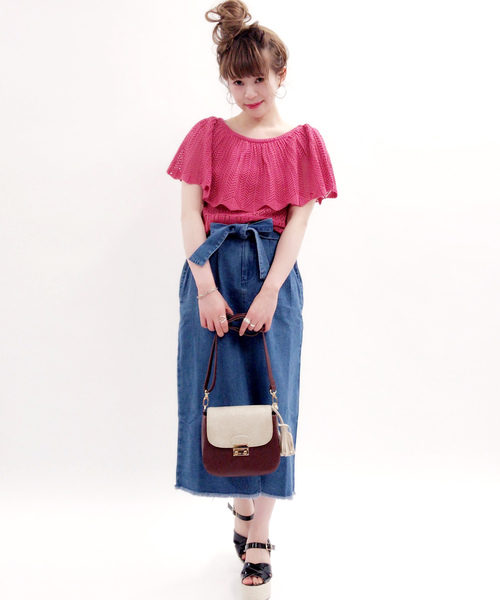 archives（アルシーヴ）の「透かし編みフリルプルオーバー（ニット/セーター・レディース・ブラック/ピンク/マスタード/オフホワイト・MEDIUM）」の6枚目の写真