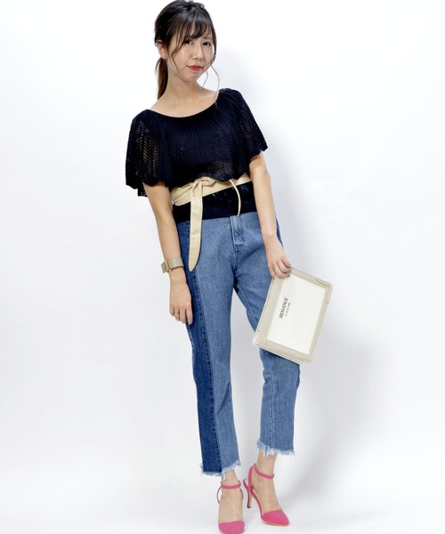 archives（アルシーヴ）の「透かし編みフリルプルオーバー（ニット/セーター・レディース・ブラック/ピンク/マスタード/オフホワイト・MEDIUM）」の9枚目の写真