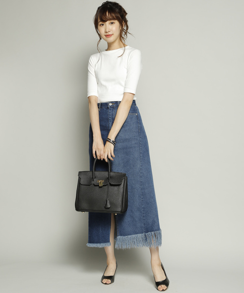 PLAIN CLOTHING（プレーンクロージング）の「フロントキーフラップハンドバッグ【PLAIN CLOTHING】（ハンドバッグ・レディース・ブラック/ベージュ/ネイビー/オレンジ/ライトグレー・FREE）」の19枚目の写真