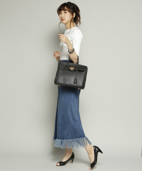 PLAIN CLOTHING（プレーンクロージング）の「フロントキーフラップハンドバッグ【PLAIN CLOTHING】（ハンドバッグ・レディース・ブラック/ベージュ/ネイビー/オレンジ/ライトグレー・FREE）」の20枚目の写真