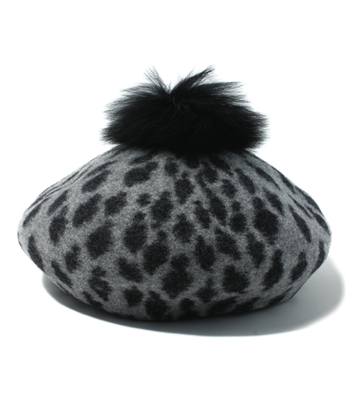 HYSTERIC MINI(ヒステリックミニ)の「mini face leopard ベレー帽(ハンチング/ベレー帽・キッズ・グレー/ベージュ/ピンク・SMALL/MEDIUM/LARGE)」の1枚目の写真