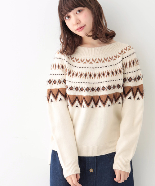 earth music&ecology（アースミュージックアンドエコロジー）の「・ノルディック柄ニットプルオーバー（ニット/セーター・レディース・ライトグレー/ブラック/アイボリー・FREE）」の2枚目の写真