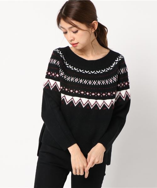 earth music&ecology（アースミュージックアンドエコロジー）の「・ノルディック柄ニットプルオーバー（ニット/セーター・レディース・ライトグレー/ブラック/アイボリー・FREE）」の3枚目の写真