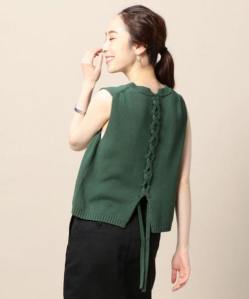 BEAUTY&YOUTH UNITED ARROWS（ビューティーアンドユースユナイテッドアローズ）の「BY∴ コットンレースアップノースリーブニット（ニット/セーター・レディース・ブラック/ナチュラル/ケリー・FREE）」の3枚目の写真