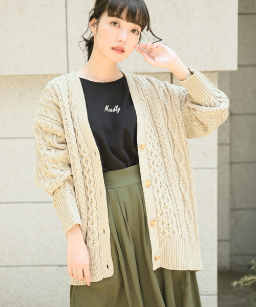 LOWRYS FARM(ローリーズファーム)の「ケーブルロングカーディガン 805089(カーディガン/ボレロ・レディース・オフホワイト/ブラウン/ベージュ・FREE)」の14枚目の写真