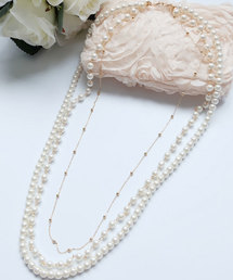 チェーン×2連フェイクパールデザインネックレス