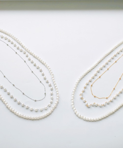 DRESS STAR（ドレス スター）の「チェーン×2連フェイクパールデザインネックレス（ネックレス・レディース・ホワイト/シルバー・フリー）」の3枚目の写真
