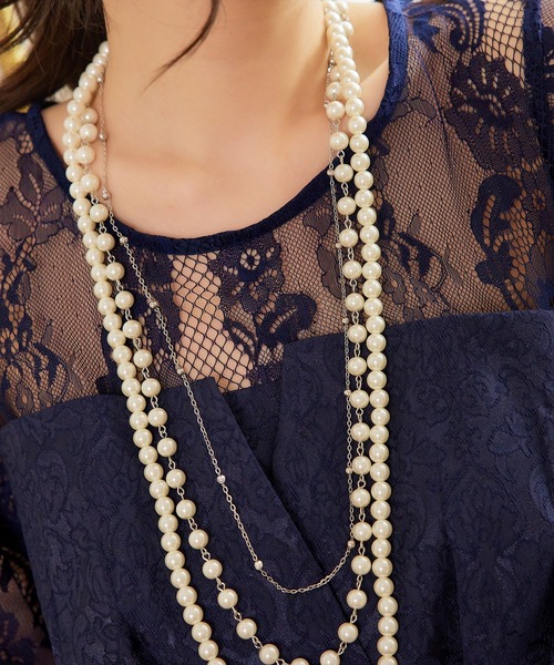 DRESS STAR（ドレス スター）の「チェーン×2連フェイクパールデザインネックレス（ネックレス・レディース・ホワイト/シルバー・フリー）」の10枚目の写真
