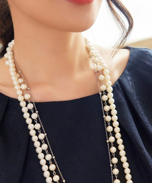 DRESS STAR（ドレス スター）の「チェーン×2連フェイクパールデザインネックレス（ネックレス・レディース・ホワイト/シルバー・フリー）」の11枚目の写真