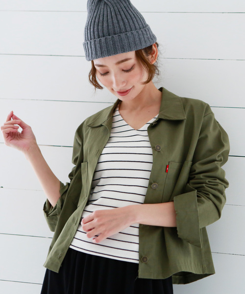 Luz Llena(ラズレナ)の「Vネックテレコリブトップス(Tシャツ/カットソー・レディース・ブラック/オフホワイト/ホワイト×ブラック/杢グレー・MEDIUM)」の3枚目の写真