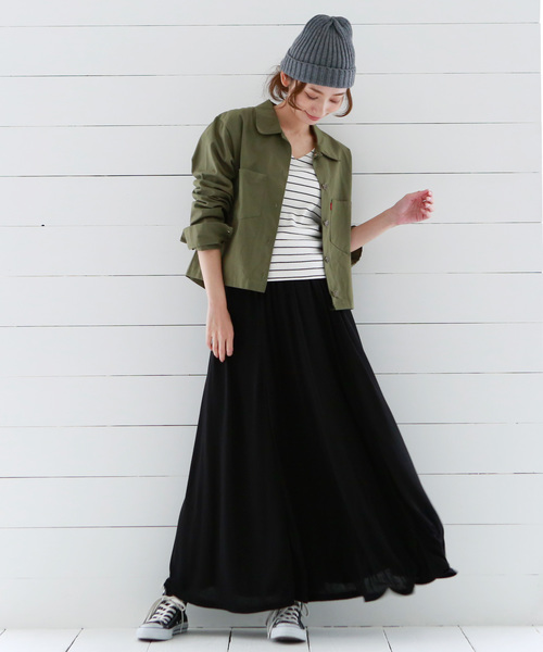 Luz Llena(ラズレナ)の「Vネックテレコリブトップス(Tシャツ/カットソー・レディース・ブラック/オフホワイト/ホワイト×ブラック/杢グレー・MEDIUM)」の12枚目の写真