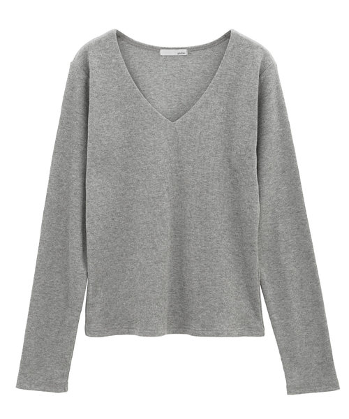 Luz Llena(ラズレナ)の「Vネックテレコリブトップス(Tシャツ/カットソー・レディース・ブラック/オフホワイト/ホワイト×ブラック/杢グレー・MEDIUM)」の9枚目の写真