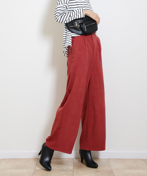 shopnikoniko(ショップニコニコ)の「サンディングスエードワイドパンツ(その他パンツ・レディース・ブラック/ベージュ/カーキ/ボルドー・フリー)」の4枚目の写真