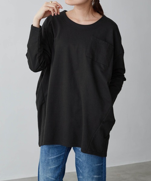 Chaco closet（チャコ クローゼット）の「裏毛コクーンビッグシルエットステッチポケット付きカットソー（Tシャツ/カットソー・レディース・ライトカーキ/ベージュ/ネイビー/杢グレー/オフホワイト/ブラック・FREE）」の20枚目の写真