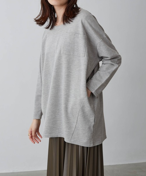 Chaco closet（チャコ クローゼット）の「裏毛コクーンビッグシルエットステッチポケット付きカットソー（Tシャツ/カットソー・レディース・ライトカーキ/ベージュ/ネイビー/杢グレー/オフホワイト/ブラック・FREE）」の22枚目の写真