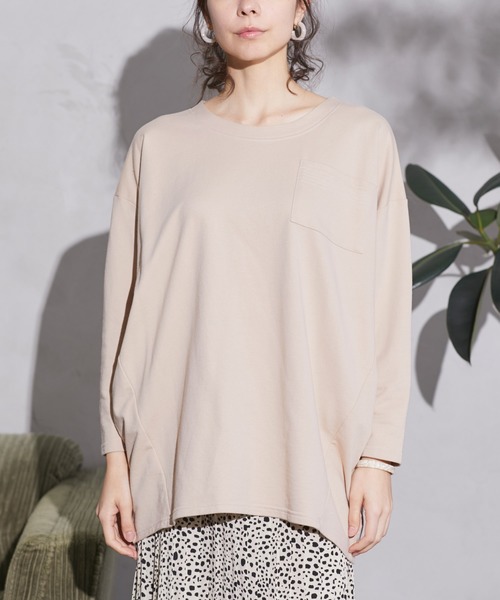 Chaco closet（チャコ クローゼット）の「裏毛コクーンビッグシルエットステッチポケット付きカットソー（Tシャツ/カットソー・レディース・ライトカーキ/ベージュ/ネイビー/杢グレー/オフホワイト/ブラック・FREE）」の19枚目の写真