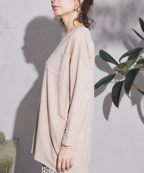 Chaco closet（チャコ クローゼット）の「裏毛コクーンビッグシルエットステッチポケット付きカットソー（Tシャツ/カットソー・レディース・ライトカーキ/ベージュ/ネイビー/杢グレー/オフホワイト/ブラック・FREE）」の17枚目の写真