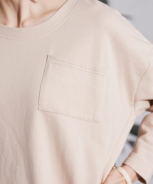 Chaco closet（チャコ クローゼット）の「裏毛コクーンビッグシルエットステッチポケット付きカットソー（Tシャツ/カットソー・レディース・ライトカーキ/ベージュ/ネイビー/杢グレー/オフホワイト/ブラック・FREE）」の15枚目の写真