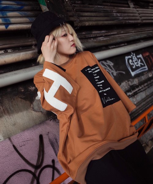 rovtski（ロフトスキー）の「【ビッグシルエット】INLAY JERZY 230G EMB SWEAT SS F/インレイジャージー 刺繍スウェット半袖（Tシャツ/カットソー・レディース・ホワイト/ブラック/ベージュ/ピンク・FREE）」の13枚目の写真