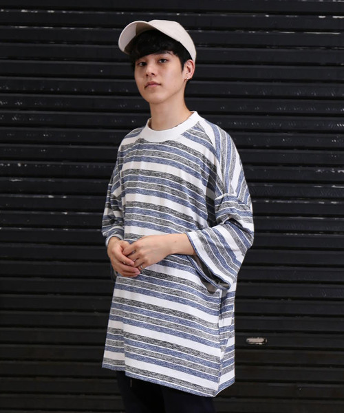 revertical（リバーティカル）の「ボーダー柄 ワイド ビッグシルエットTシャツ（Tシャツ/カットソー・メンズ・ネイビー/グレー・M/L）」の7枚目の写真