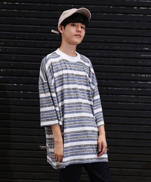 revertical（リバーティカル）の「ボーダー柄 ワイド ビッグシルエットTシャツ（Tシャツ/カットソー・メンズ・ネイビー/グレー・M/L）」の8枚目の写真
