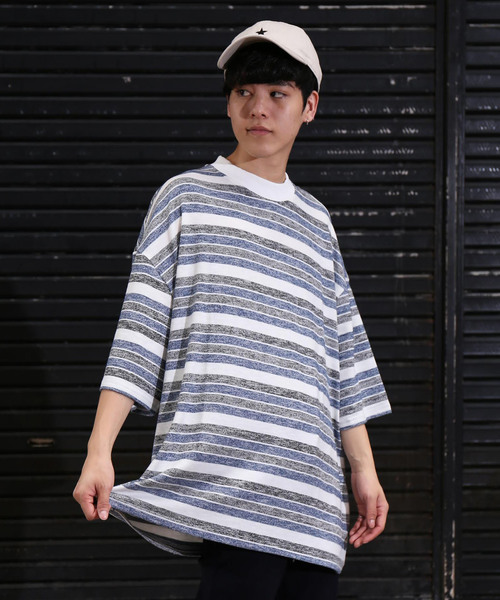 revertical（リバーティカル）の「ボーダー柄 ワイド ビッグシルエットTシャツ（Tシャツ/カットソー・メンズ・ネイビー/グレー・M/L）」の9枚目の写真