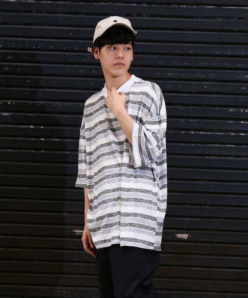 revertical（リバーティカル）の「ボーダー柄 ワイド ビッグシルエットTシャツ（Tシャツ/カットソー・メンズ・ネイビー/グレー・M/L）」の11枚目の写真