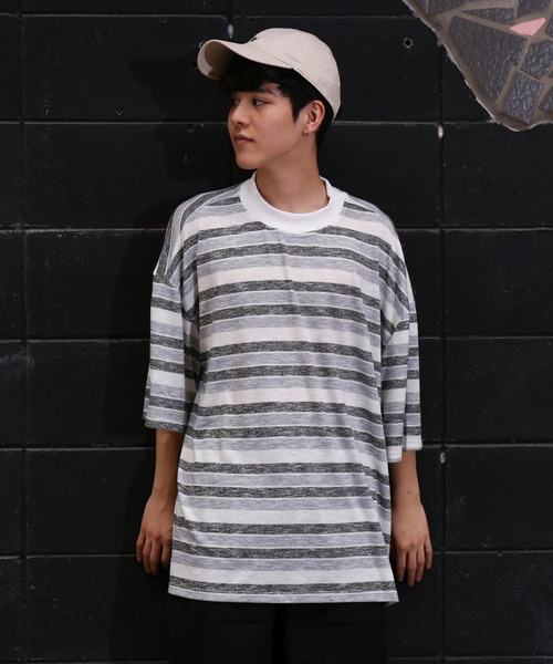 revertical（リバーティカル）の「ボーダー柄 ワイド ビッグシルエットTシャツ（Tシャツ/カットソー・メンズ・ネイビー/グレー・M/L）」の12枚目の写真
