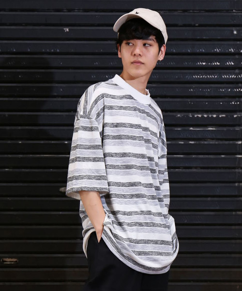 revertical（リバーティカル）の「ボーダー柄 ワイド ビッグシルエットTシャツ（Tシャツ/カットソー・メンズ・ネイビー/グレー・M/L）」の15枚目の写真