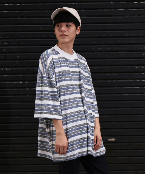 revertical（リバーティカル）の「ボーダー柄 ワイド ビッグシルエットTシャツ（Tシャツ/カットソー・メンズ・ネイビー/グレー・M/L）」の14枚目の写真