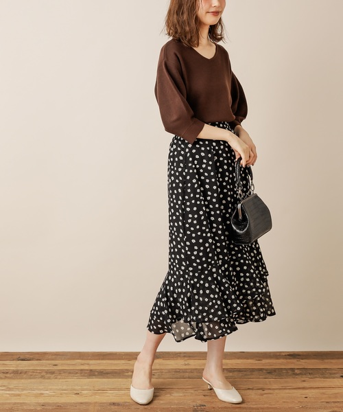 natural couture（ナチュラルクチュール）の「リーちゃんのアシメティアードスカート（スカート・レディース・オフホワイト/ブラック/ラベンダー/ボルドー・FREE）」の9枚目の写真