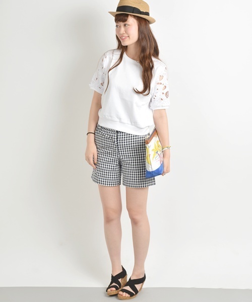 Khaju（カージュ）の「Khaju:レースショートスリーブスウェット□（スウェット・レディース・ホワイト/ネイビー・ONE SIZE）」の6枚目の写真