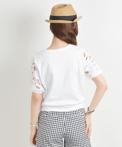 Khaju（カージュ）の「Khaju:レースショートスリーブスウェット□（スウェット・レディース・ホワイト/ネイビー・ONE SIZE）」の4枚目の写真