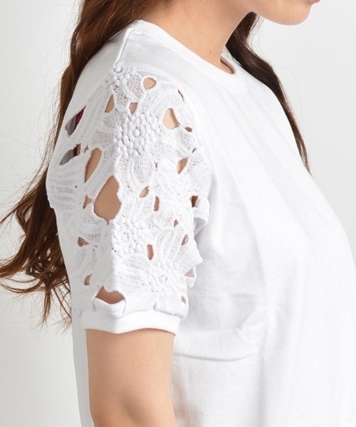 Khaju（カージュ）の「Khaju:レースショートスリーブスウェット□（スウェット・レディース・ホワイト/ネイビー・ONE SIZE）」の5枚目の写真