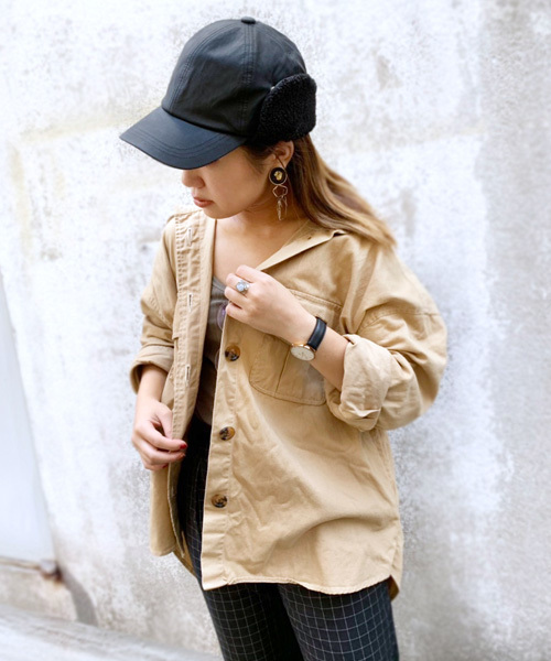 polcadot（ポルカドット）の「[Ruben]PU EAR FLAP CAP/フェイクレザー イヤーボア キャップ（キャップ・レディース・ブラック/カーキ/キャメル・FREE）」の6枚目の写真