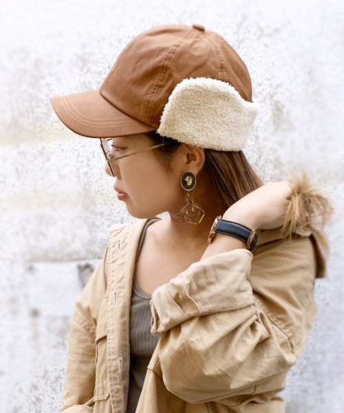 polcadot（ポルカドット）の「[Ruben]PU EAR FLAP CAP/フェイクレザー イヤーボア キャップ（キャップ・レディース・ブラック/カーキ/キャメル・FREE）」の9枚目の写真