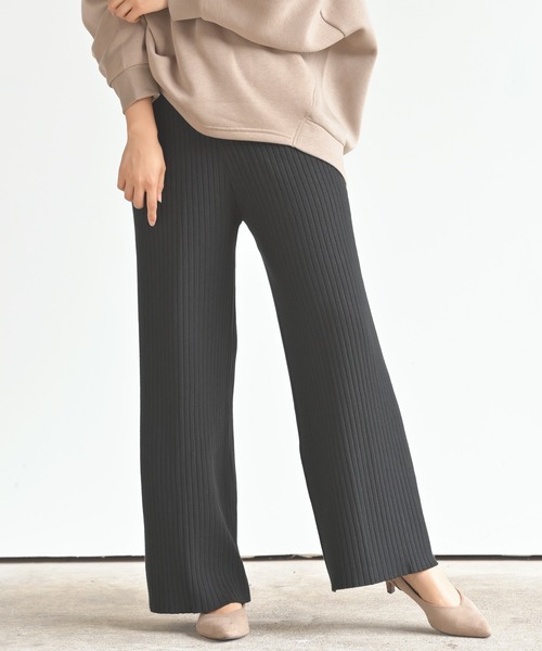 rps（アールピーエス）の「リブニットワイドパンツ（その他パンツ・レディース・ブラック/ベージュ系その他/キャメル/ベージュ系その他3・M）」の2枚目の写真